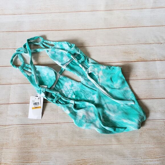 Becca Ribbed Tie Dye Plunging Neckline Cutout One-Piece Swimsuit Vibrant Small - Picture 8 of 13